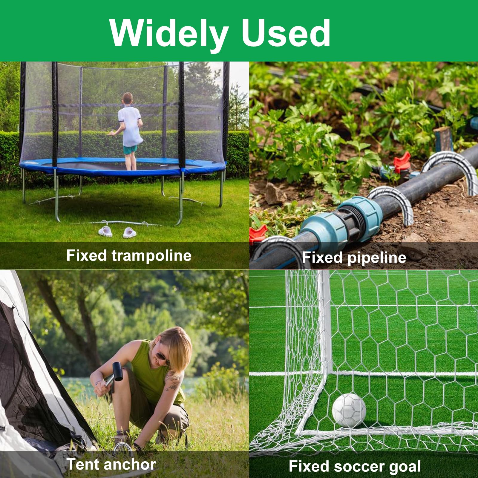 Trampolines Wind Stakes 4 Pack 12 Inch, U Shaped Rebar Stakes Heavy Duty, Safety Ground Anchor Galvanized Steel Wind Stakes For