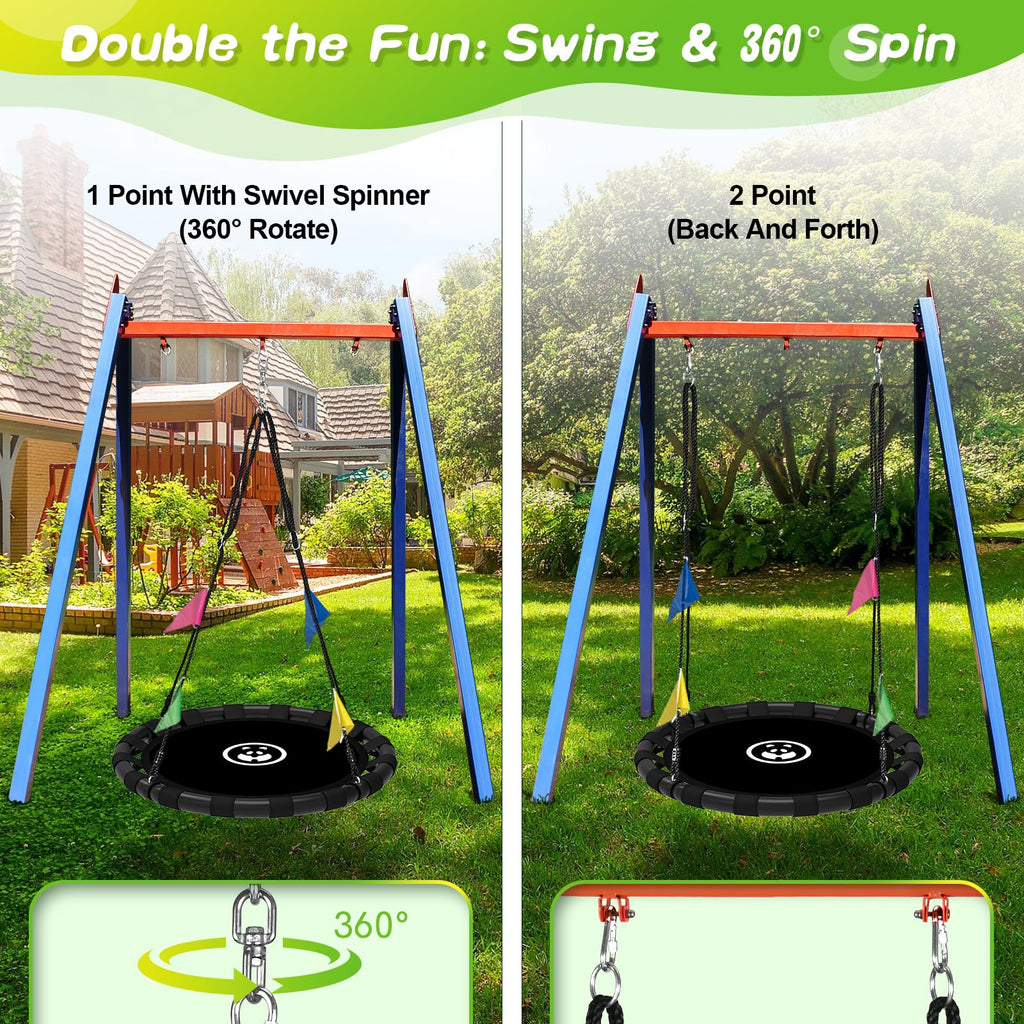 HeyZoo 48 Inch Saucer Swing, 900lbs Weight Capacity Tree Swing Sets for Backyard 2 Added Hanging Straps Adjustable Multi-Strand