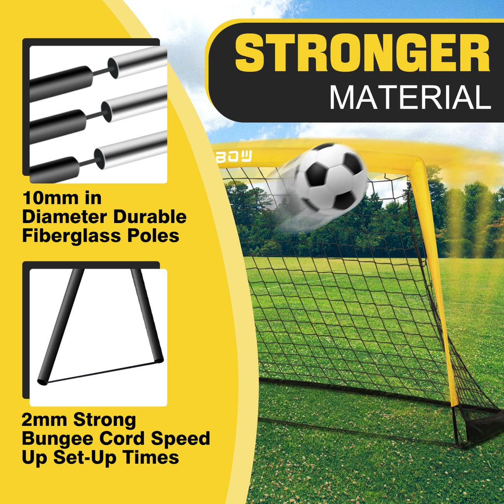Runbow 6X4 Ft Portable Kids Soccer Goal For Backyard Practice Soccer Net With Carry Bag (6X4 Ft, Yellow, 1 Pack)