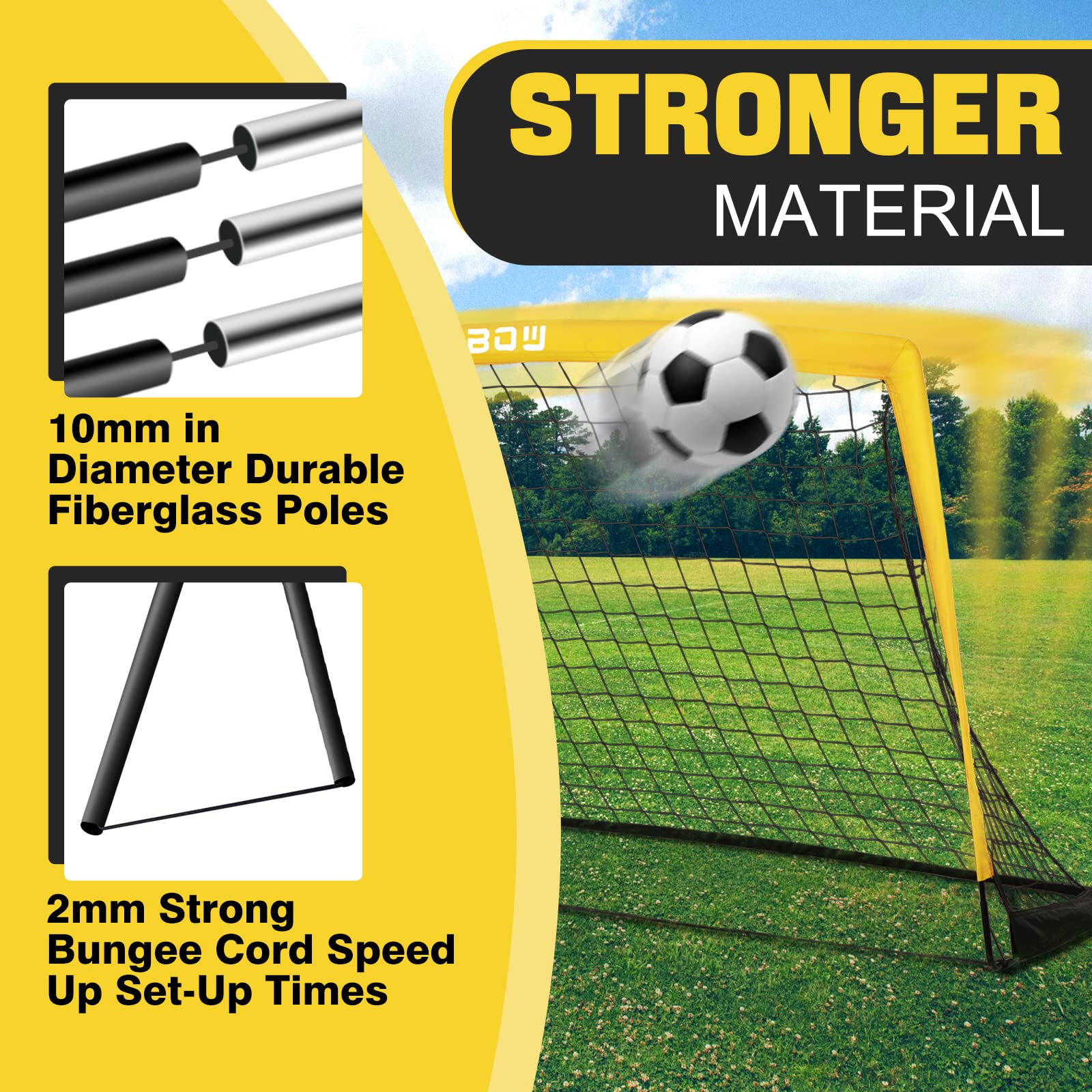 Runbow 6X4 Ft Portable Kids Soccer Goal For Backyard Practice Soccer Net With Carry Bag (6X4 Ft, Yellow, 1 Pack)