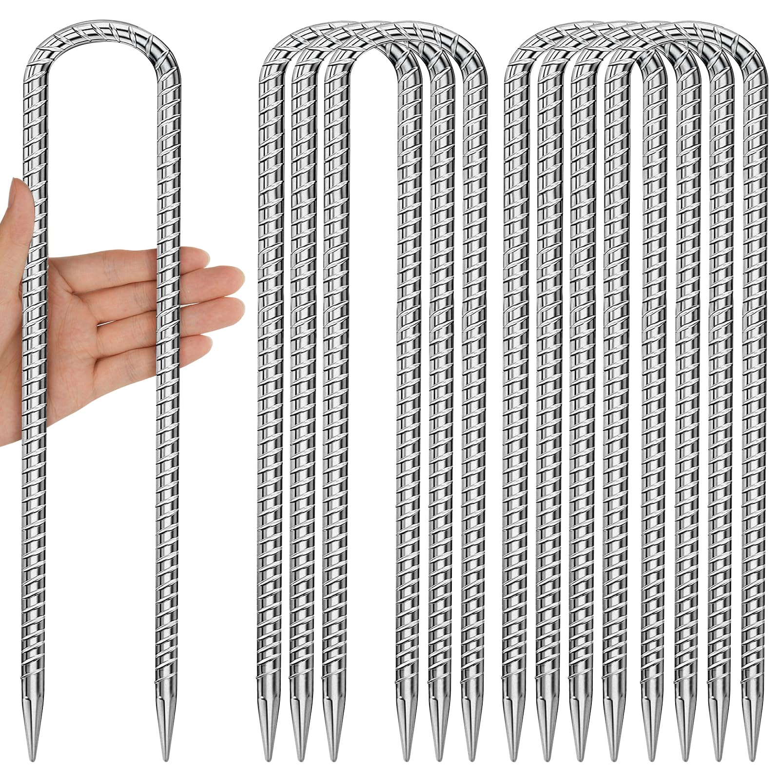 12 Inches U Stakes 8-Pack Heavy Duty Tramopline Wind Stakes for Inflatables, Metal Stake for Outdoor Decorations, Fence Stakes f
