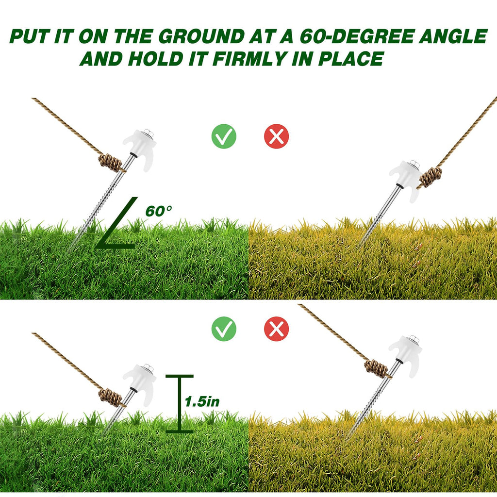 Yaocom Ground Anchors Screw In 8 Inch Tent Stakes Heavy Duty Metal Stakes Threaded Hex Head Driver Tent For Camping Garden Infla