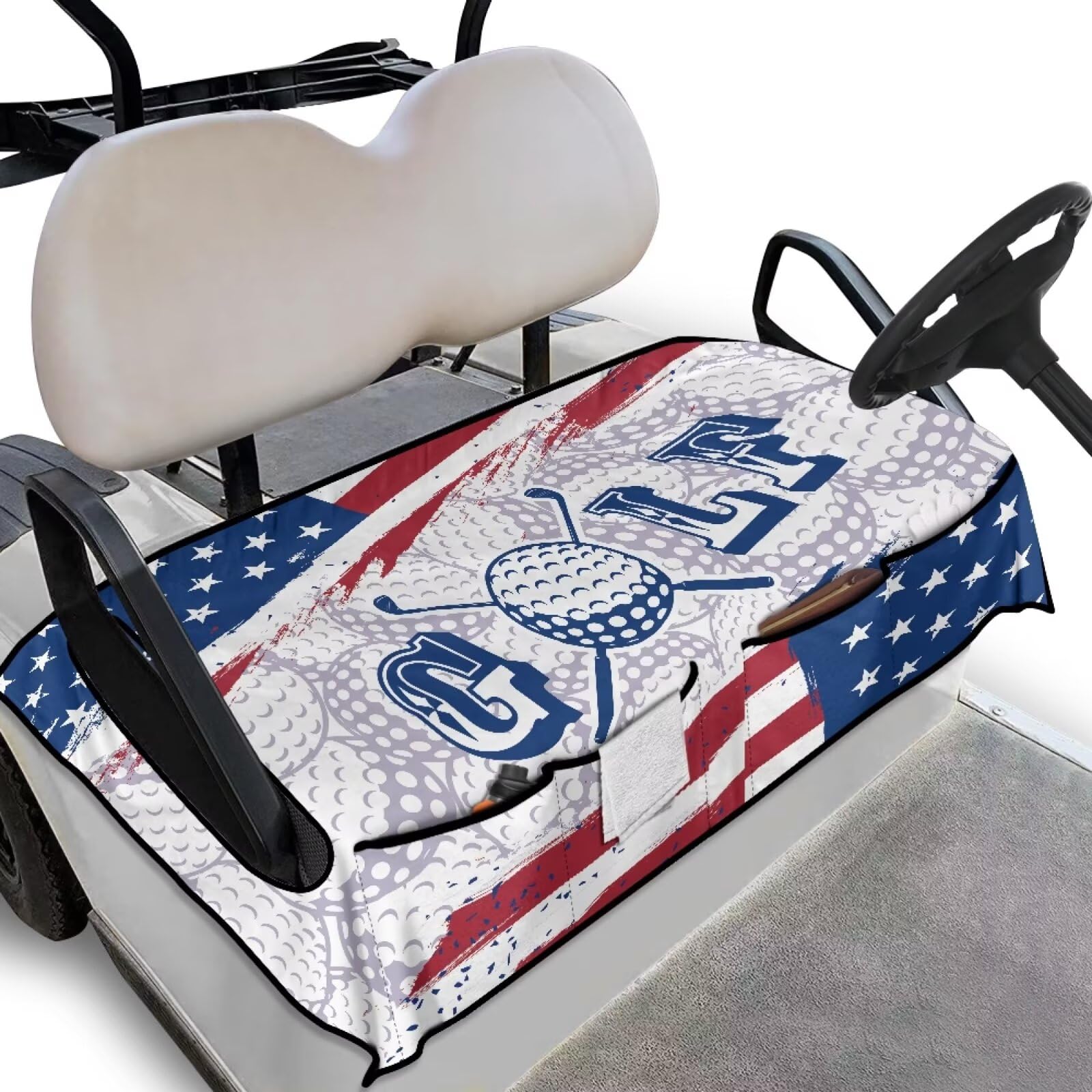 Knextrepoy American Flag Golf Ball Golf Cart Seat Covers for 2-Person Seats Golf Cart Towel Seat Covers Universal Breathable Gol