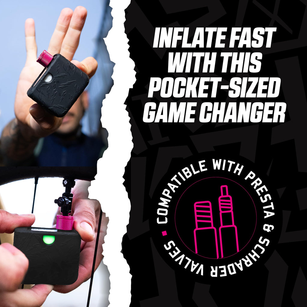 Muc-Off Airmach Electric Mini Inflator - Presta and Shrader Compatible Bike Pump - Rechargeable Electric Bike Pump for Road, Gra
