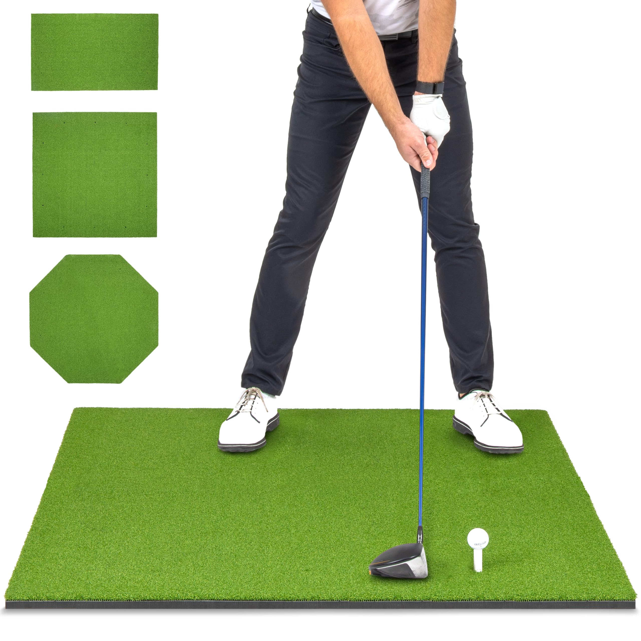 GoSports Golf Hitting Mat - PRO 5 x 4 ft - 15 mm Artificial Turf Training Mat for Indoor/Outdoor Swing Practice, Includes 3 Rubb