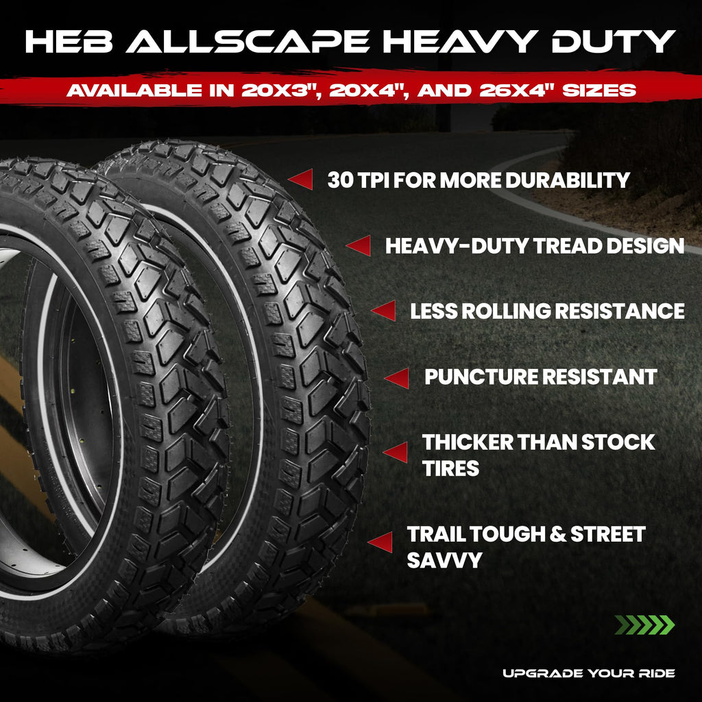 Allscape 20X3 E-Bike Fat Tires, Includes Tubes, Heavy Duty 20 Inch X 3.0 Fat Tyre For E Bikes, Mountain Bikes, All Terrain Tire