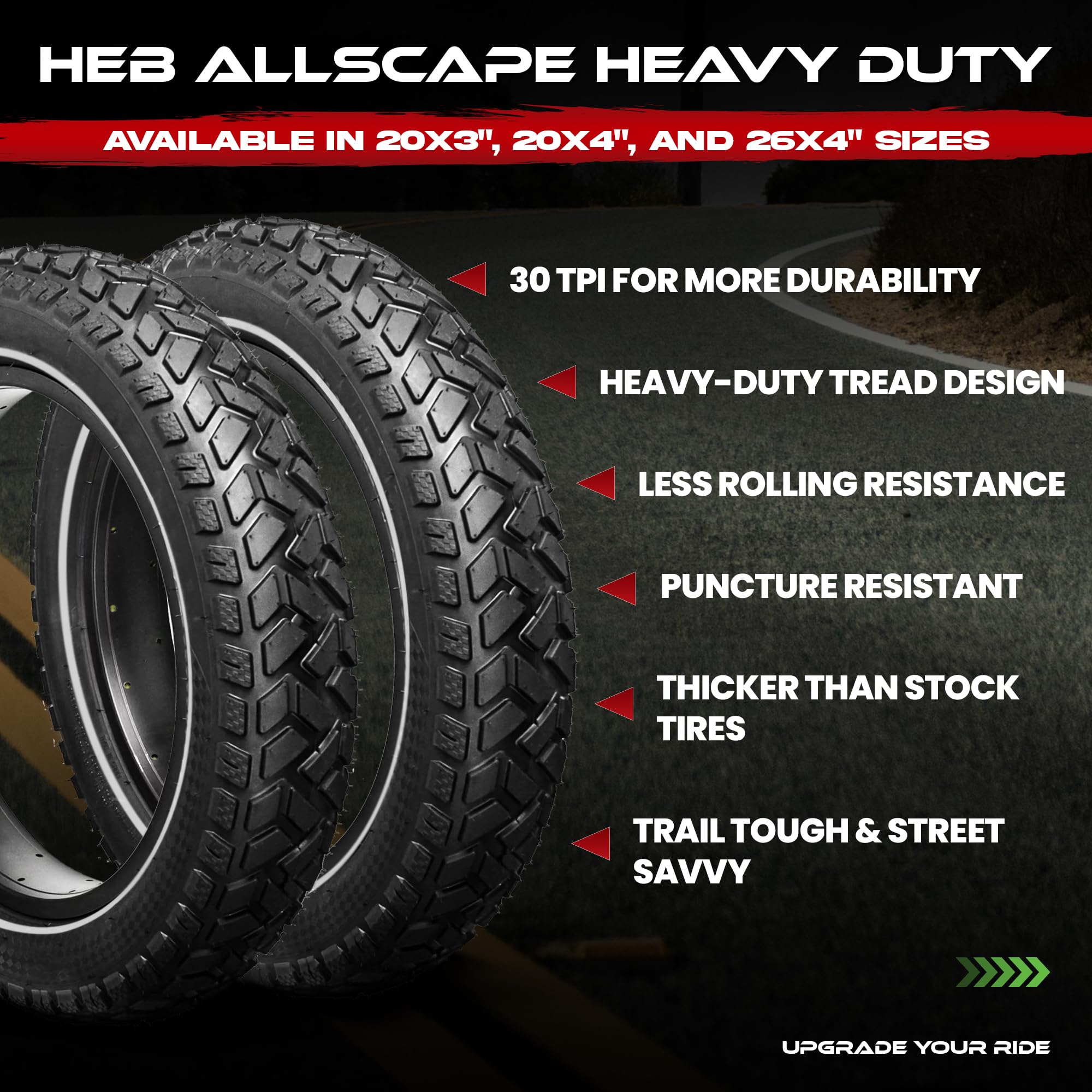 Allscape 20X3 E-Bike Fat Tires, Includes Tubes, Heavy Duty 20 Inch X 3.0 Fat Tyre For E Bikes, Mountain Bikes, All Terrain Tire