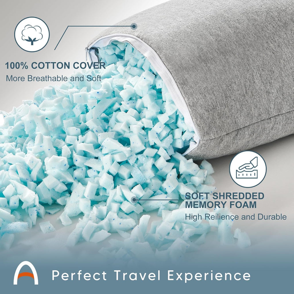 Accuratex Camping Pillow For Woman-100% Cotton Breathable Cover,Shredded Memory Foam Compressible Travel Pillow,Camping&Travel A