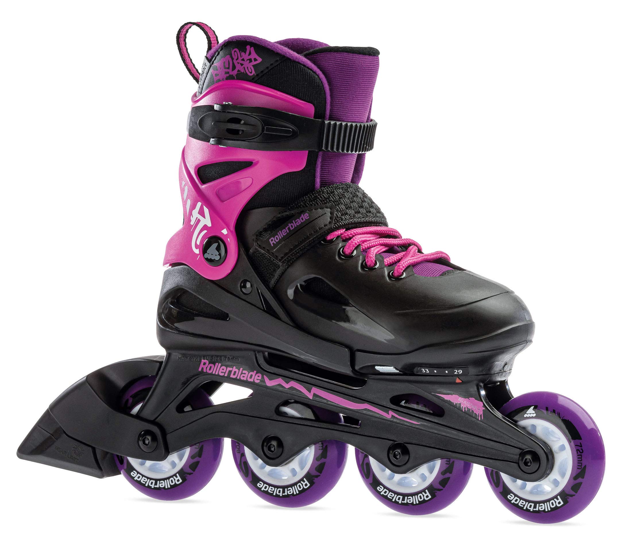 Rollerblade Fury Junior Adjustable Fitness Inline Skate, Black & White