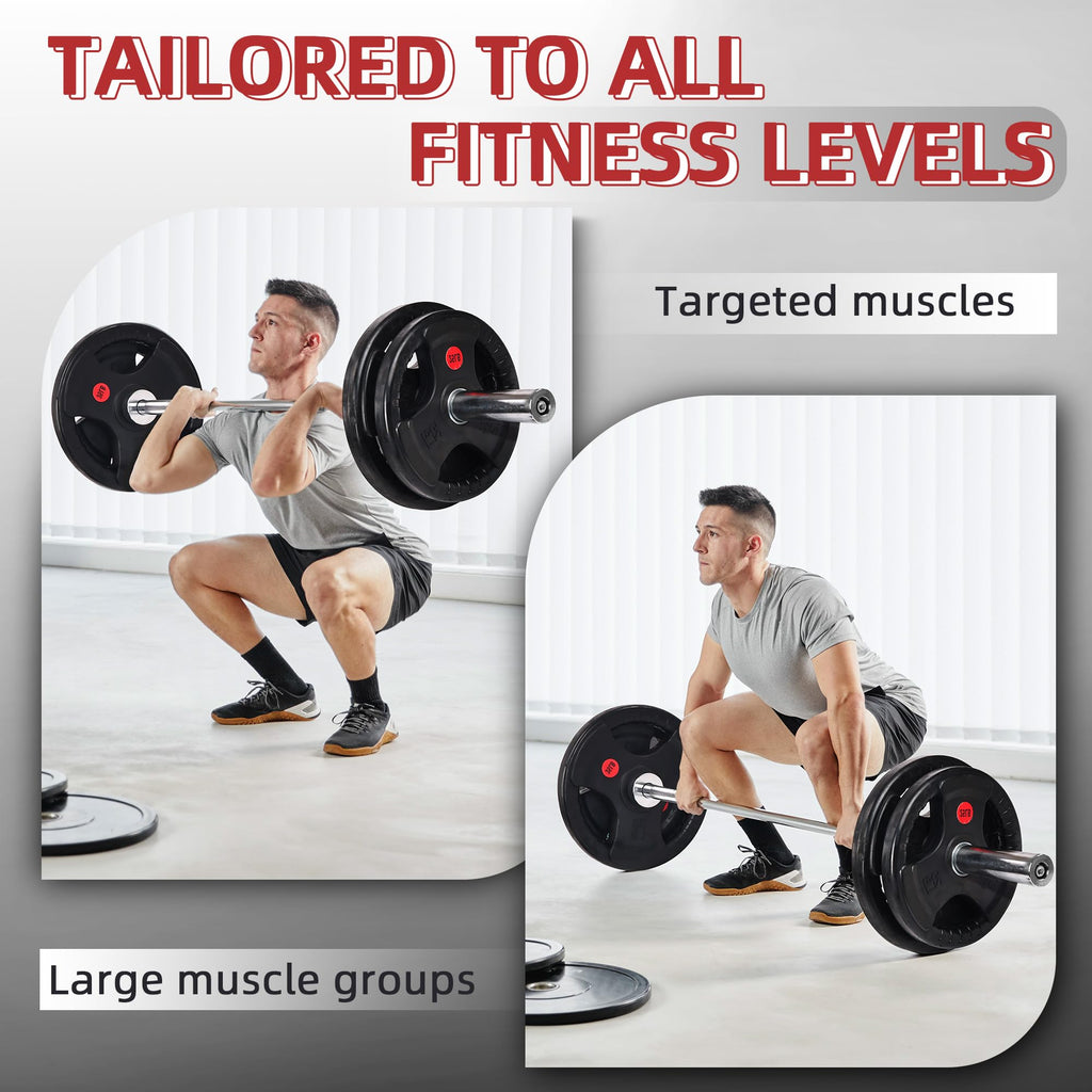 Fitvids Olympic Cast Iron 2-Inch Weight Plate for Strength Training & Weightlifting - Rubber Coate Style - 45LB (Pair) - Black