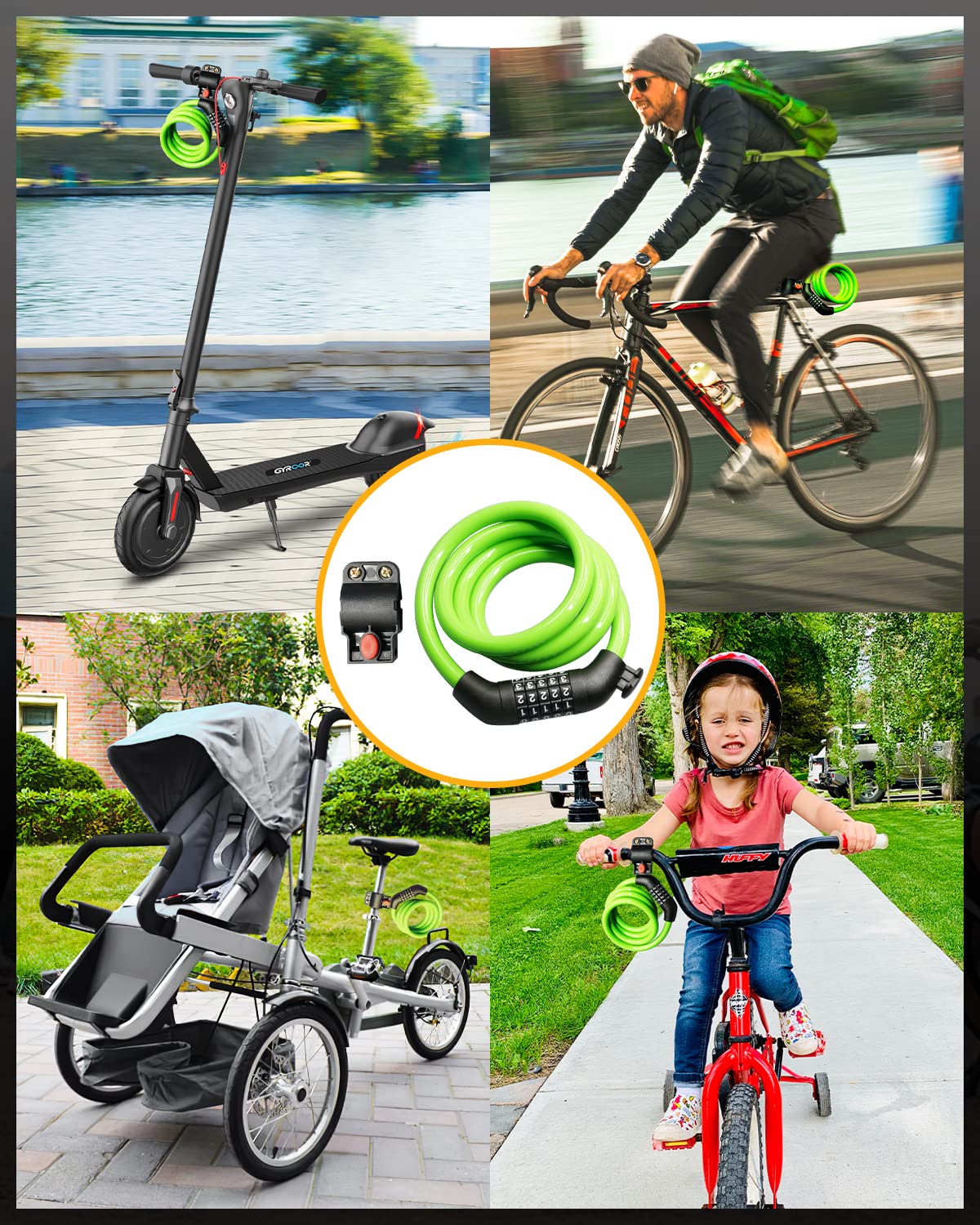 KEYSTP Bike Lock Cable with Combination,High Security 5-Digit Resettable Combination Bicycle Lock Anti-Theft, with Mounting Brac