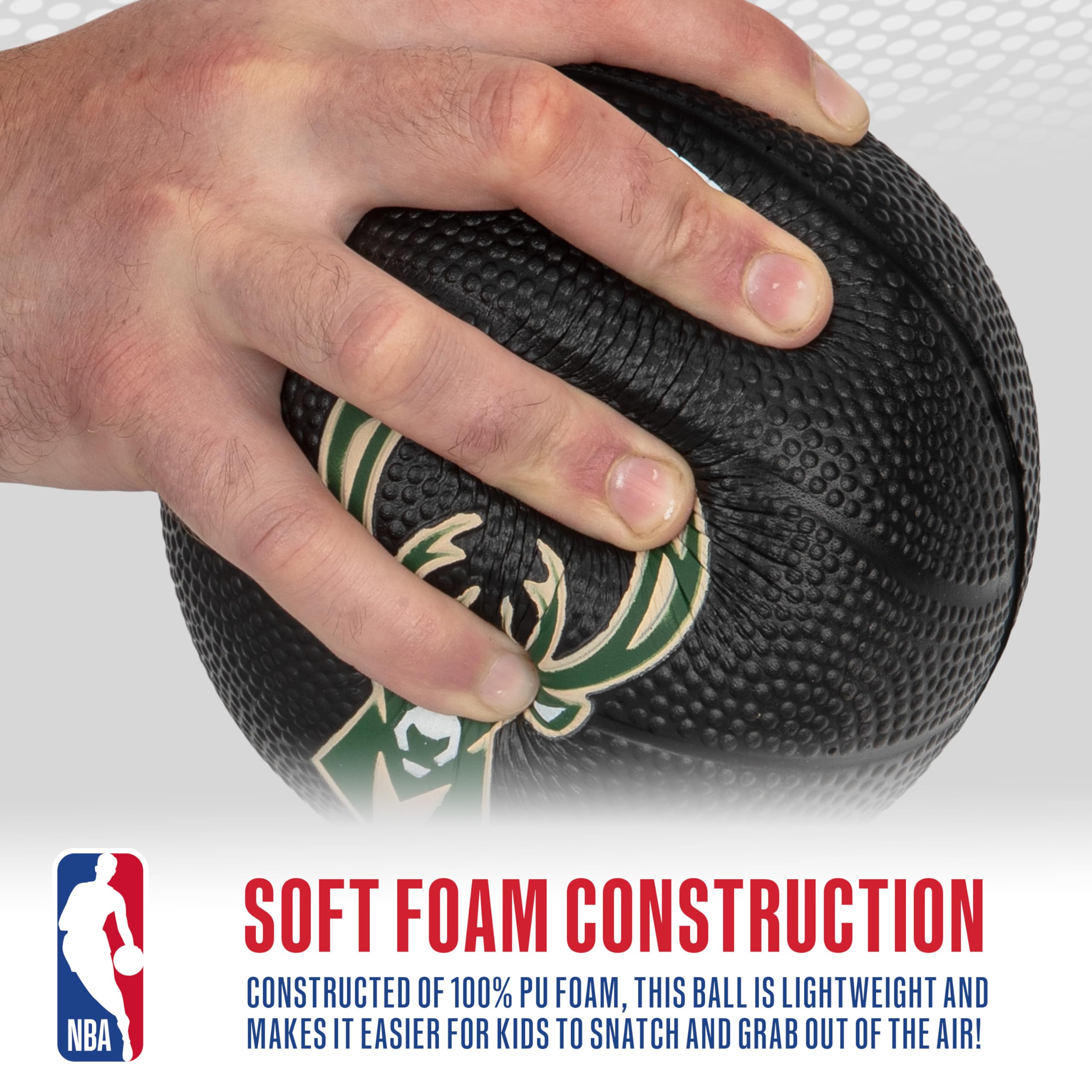 Franklin Sports Nba Milwaukee Bucks Mini Foam Basketball - Kids 5.5'' Inch Toy Basketball For Over The Door + Mini Indoor Hoops