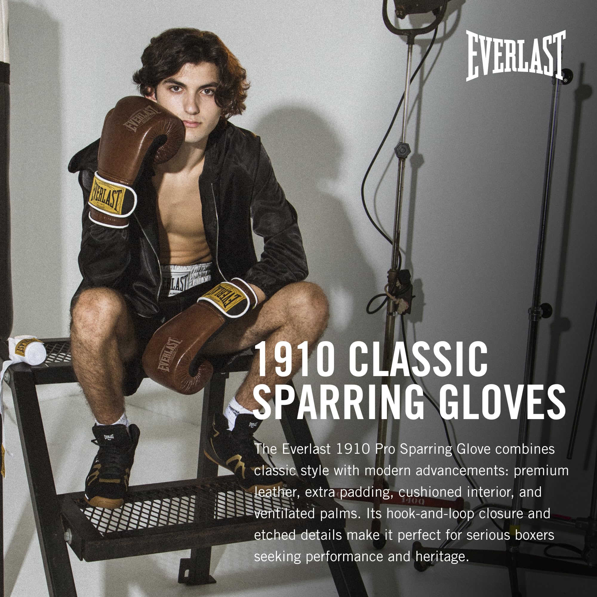 Everlast 1910 Leather Boxing Gloves | Vintage Training Gloves For Men And Women | Hook And Loop With Triple-Layer Foam | Heavy B