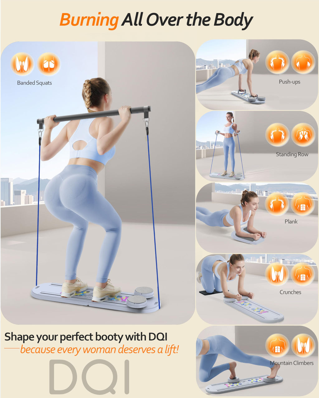 Dqi Pilates Board Pilates Reformer Set 15-In-1 Pilates Boards For Home Workout,Foldable Abs Core Trainer Board,Pilates Board For