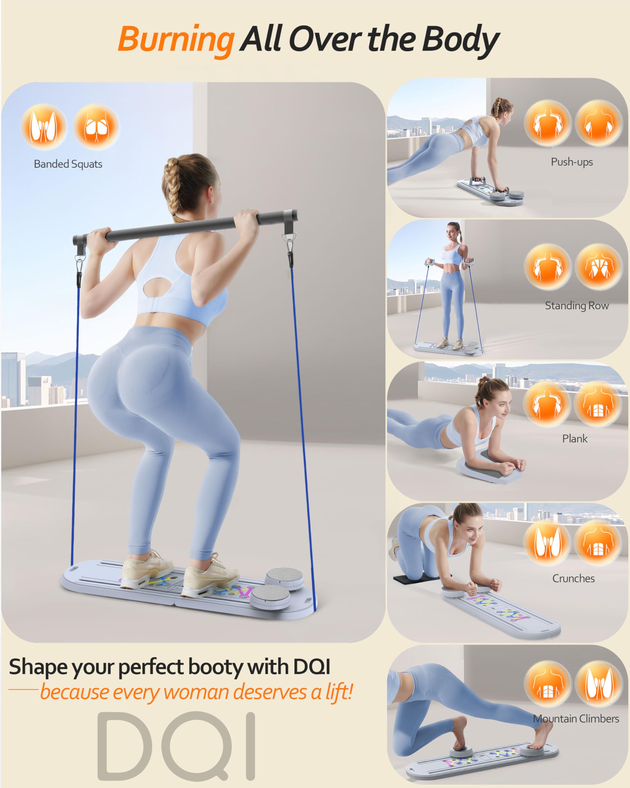 Dqi Pilates Board Pilates Reformer Set 15-In-1 Pilates Boards For Home Workout,Foldable Abs Core Trainer Board,Pilates Board For