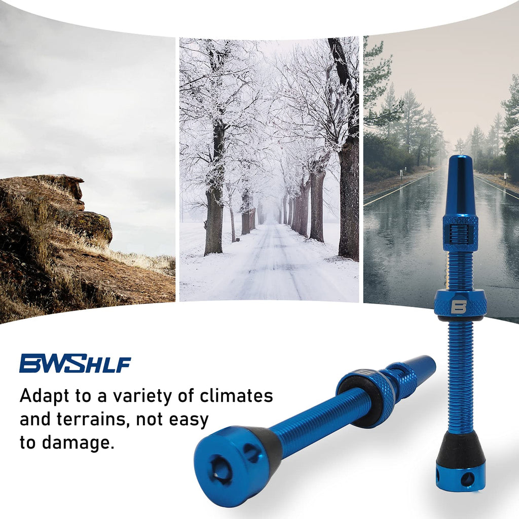Bwshlf Blue Tubeless Presta Valve Stem 40Mm  44Mm, Super Light Alloy Presta Valve Stem Kit With Valve Core Remover Tool And Valv