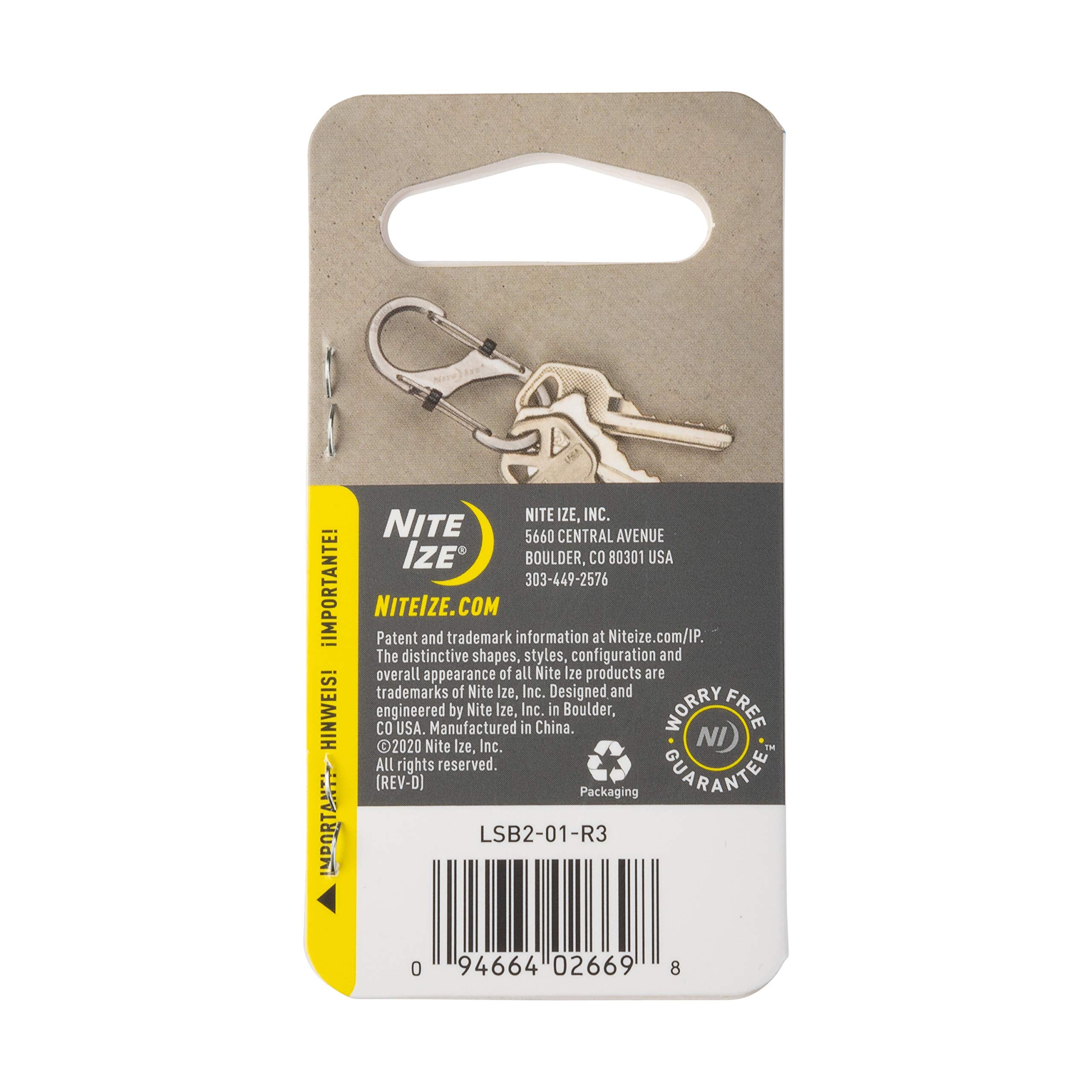 Nite Ize Lsb2-01-R3 S-Biner Slidelock Dual Locking Carabiner, Size #2, Stainless