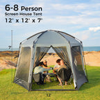 Kingcamp Screen Tent, Camping Tent For 6-8 Person 12' X 12' Portable Screen House Room With Detachable Sunshade For Camping, Gar