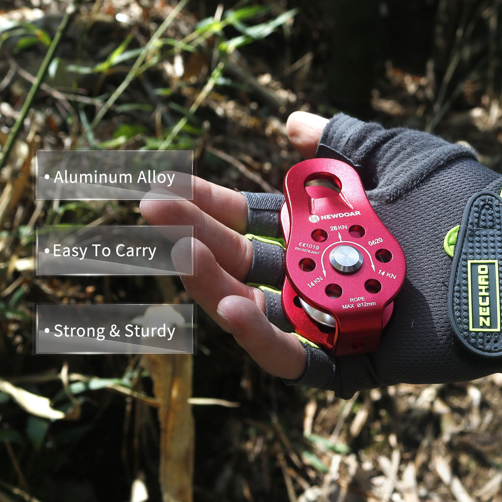 Newdoar Fixed Plate Micro Pulley,28Kn Ce Certified General Purpose Small Aluminum Rope Pulleys For Climbing/Aloft Work/Rappellin