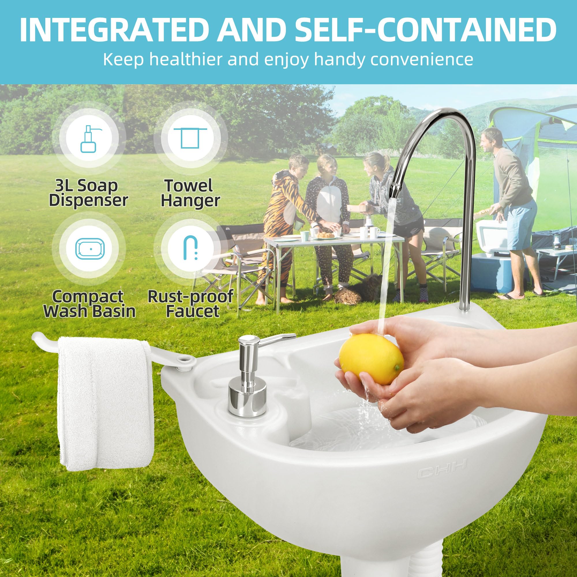 Yitamotor Portable Sink 17L Camping Hand Washing Station With Wash Basin Stand And Carry Bag, Wheels, Towel Holder, Soap Dispens