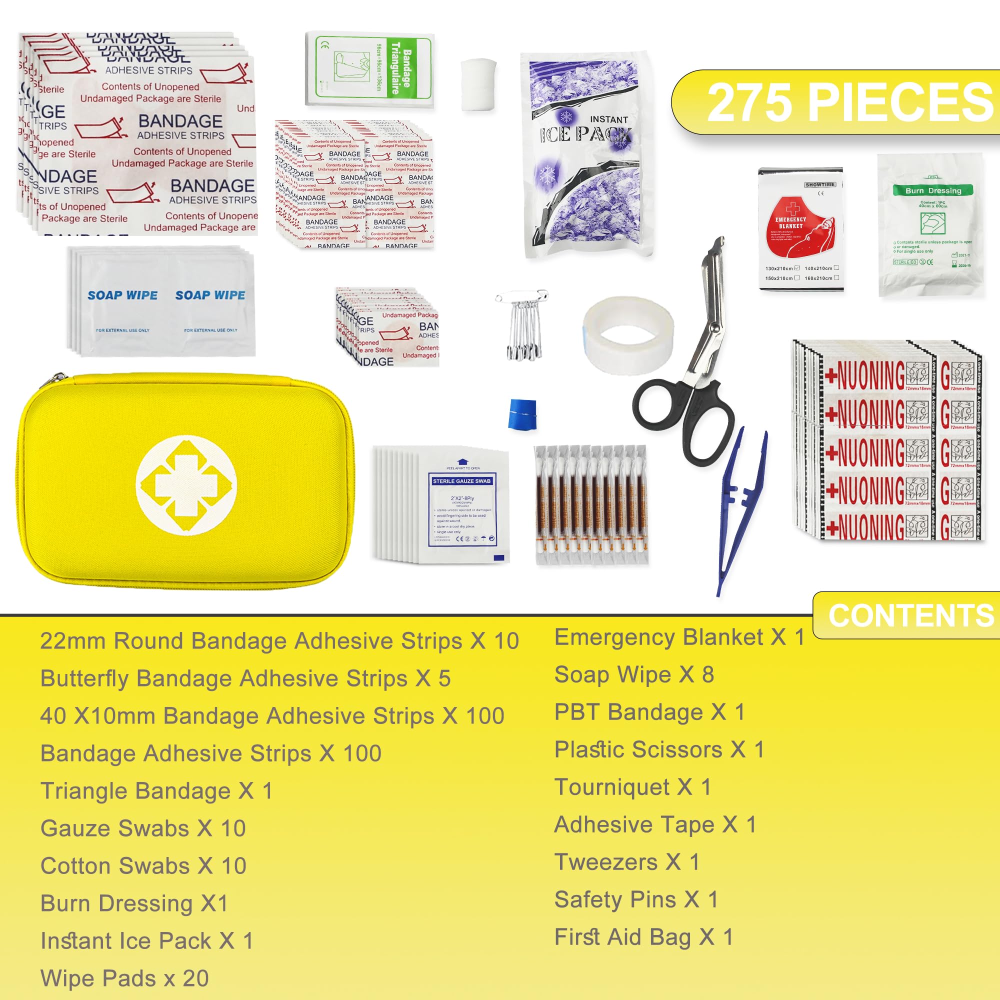 First Aid Kit Car Home Emergency Essential Kits - 275Pcs Basic Hiking Supplies Survival Gear First Aid Set Camping Backpacking S