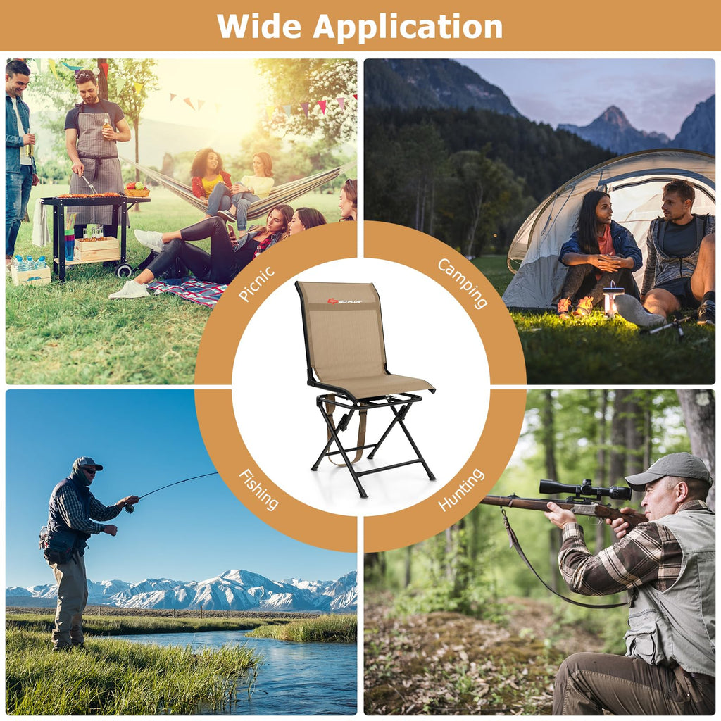 Goplus Hunting Chair, 360 Swivel Hunting Blind Chair With Carrying Strap, 330Lbs Capacity, Folding Silent Deer Hunting Chair, Po