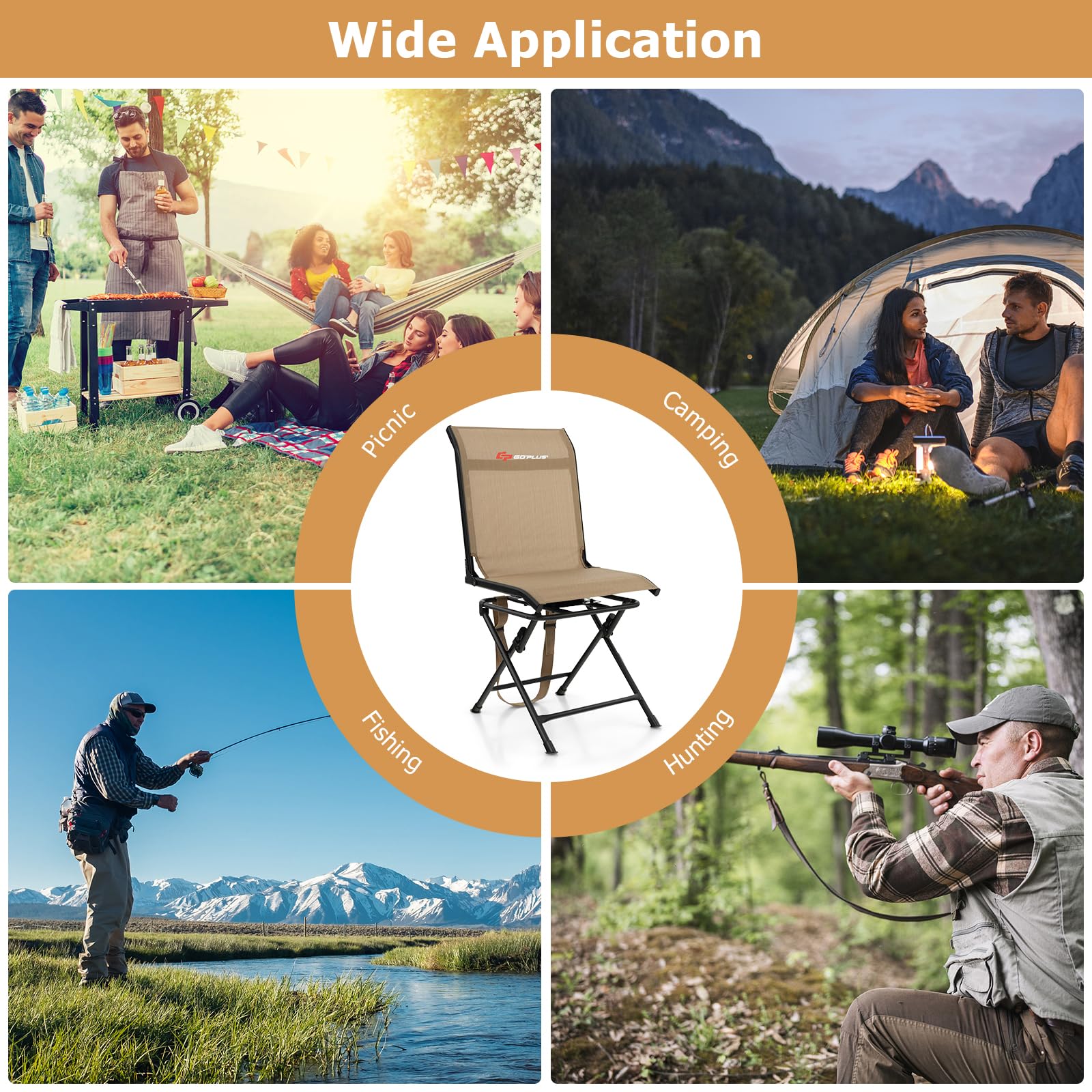 Goplus Hunting Chair, 360 Swivel Hunting Blind Chair With Carrying Strap, 330Lbs Capacity, Folding Silent Deer Hunting Chair, Po