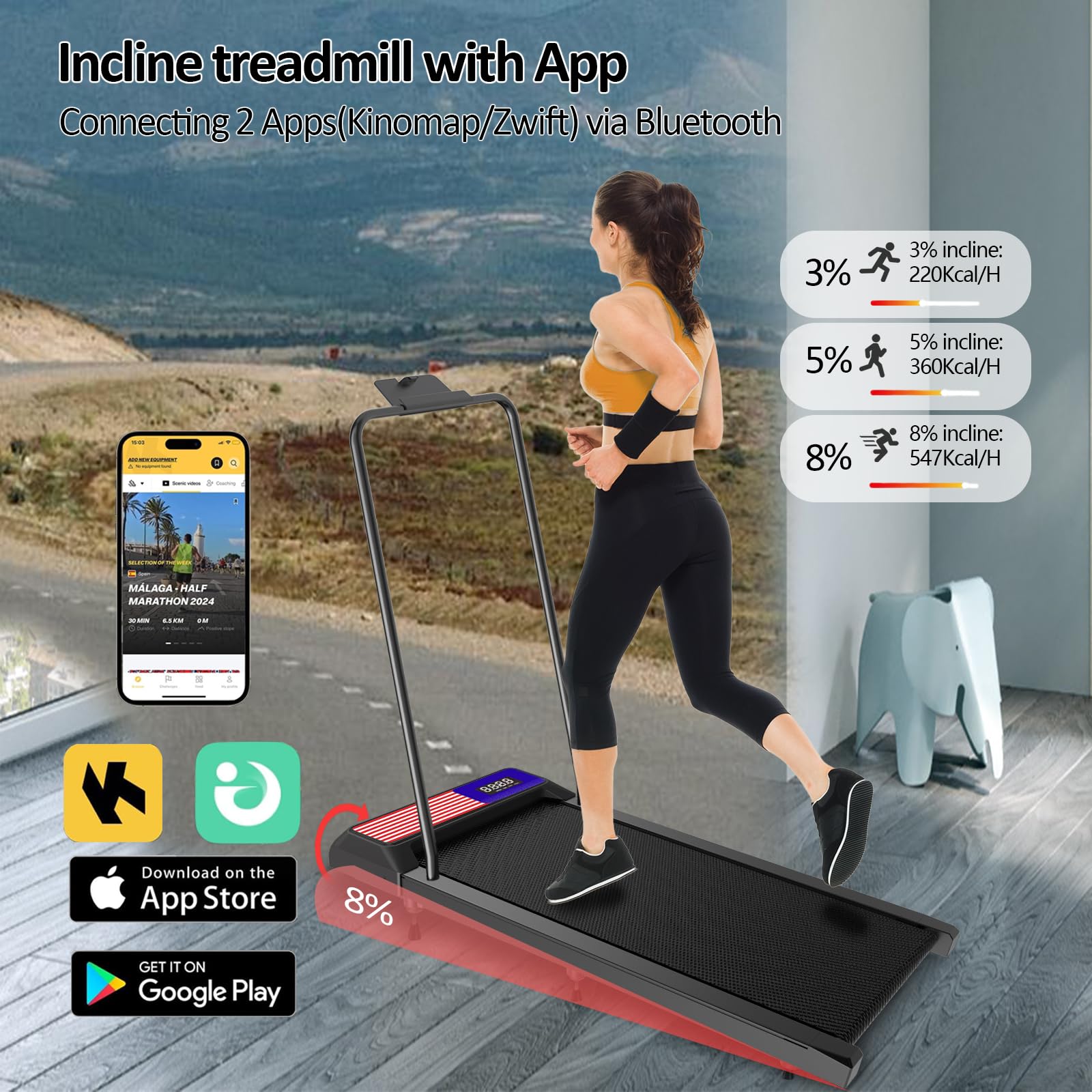 Walking With Incline Pad And Handle Bar, 3 In 1 Mini Walking Machine, 2.5Hp Low Noise Treadmill For Home With Remote Control, Tr