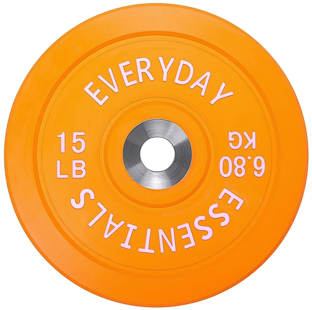 Balancefrom Color Coded Olympic Bumper Plate Weight Plate With Steel Hub, 15Lb Pair