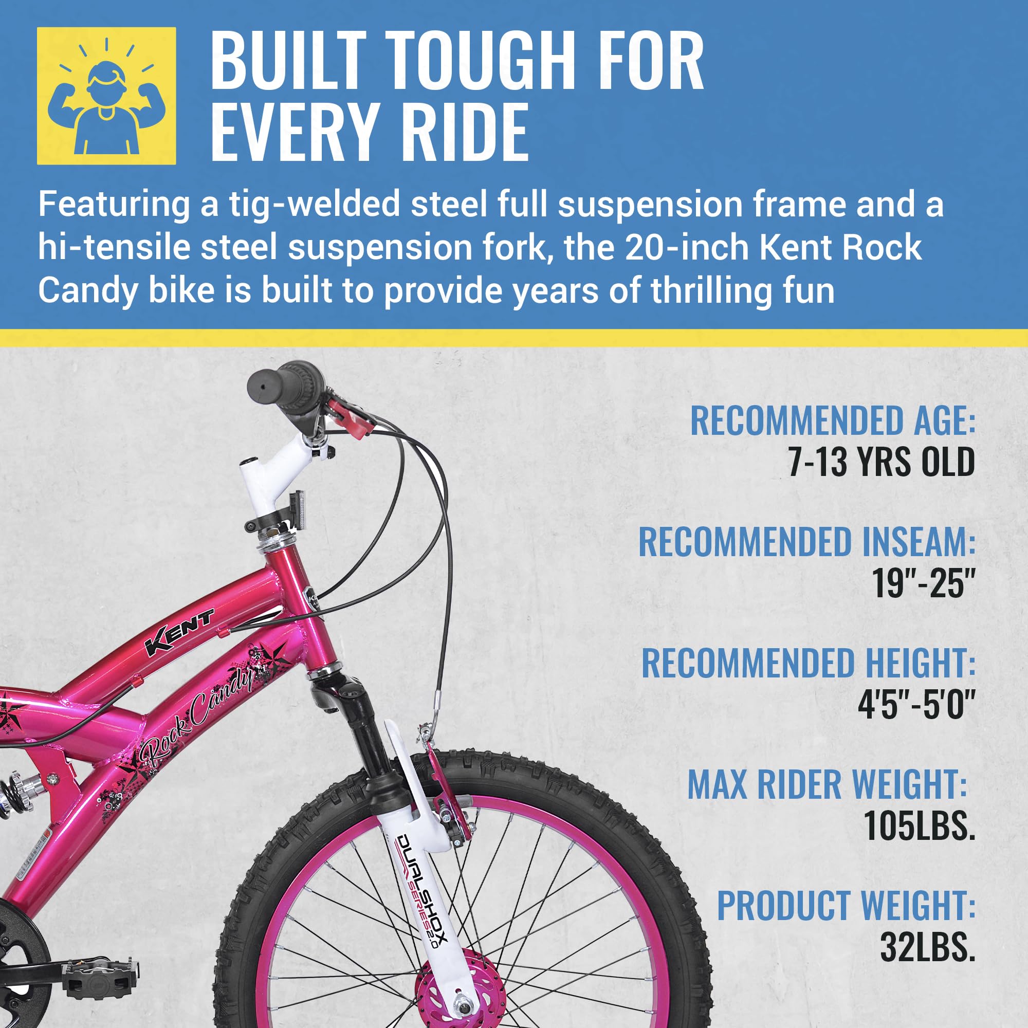 Kent International 20'' Kent Rock Candy Girls Bike - 20 Inch Girls Bike With Front & Rear Hand Brakes And 7 Speed Twist Shifting
