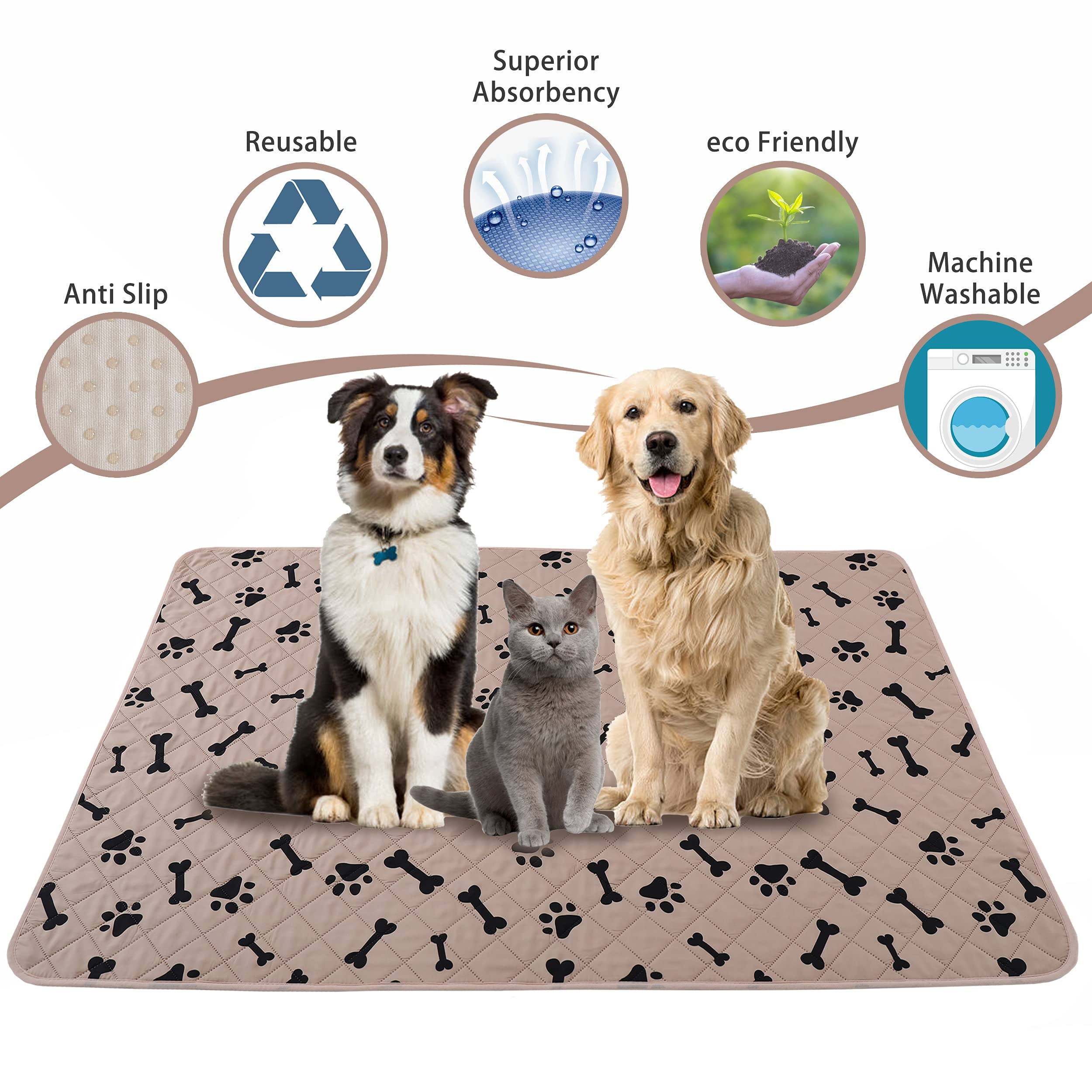 Nanbowang Dog Crate Pee Pads - Wahable Dog Rugs Non-Slip Puppy Pads For Small Dogs, Water Absorb Training Pads (2030 Beige)