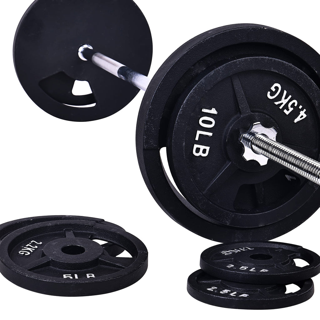 Fitvids Cast Iron Standard Weight Plates Including 5Ft Standard Barbell With Star Locks, 95-Pound Set (85 Pounds Plates + 10 Pou