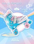 Sulifeel Rainbow Unicorn 4 Size Adjustable Light Up Roller Skates For Girls Boys For Kids Blue Medium