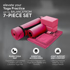 Balancefrom 7 Piece Yoga Set, With Mat & Towel, Home Workout Equipment, Pink