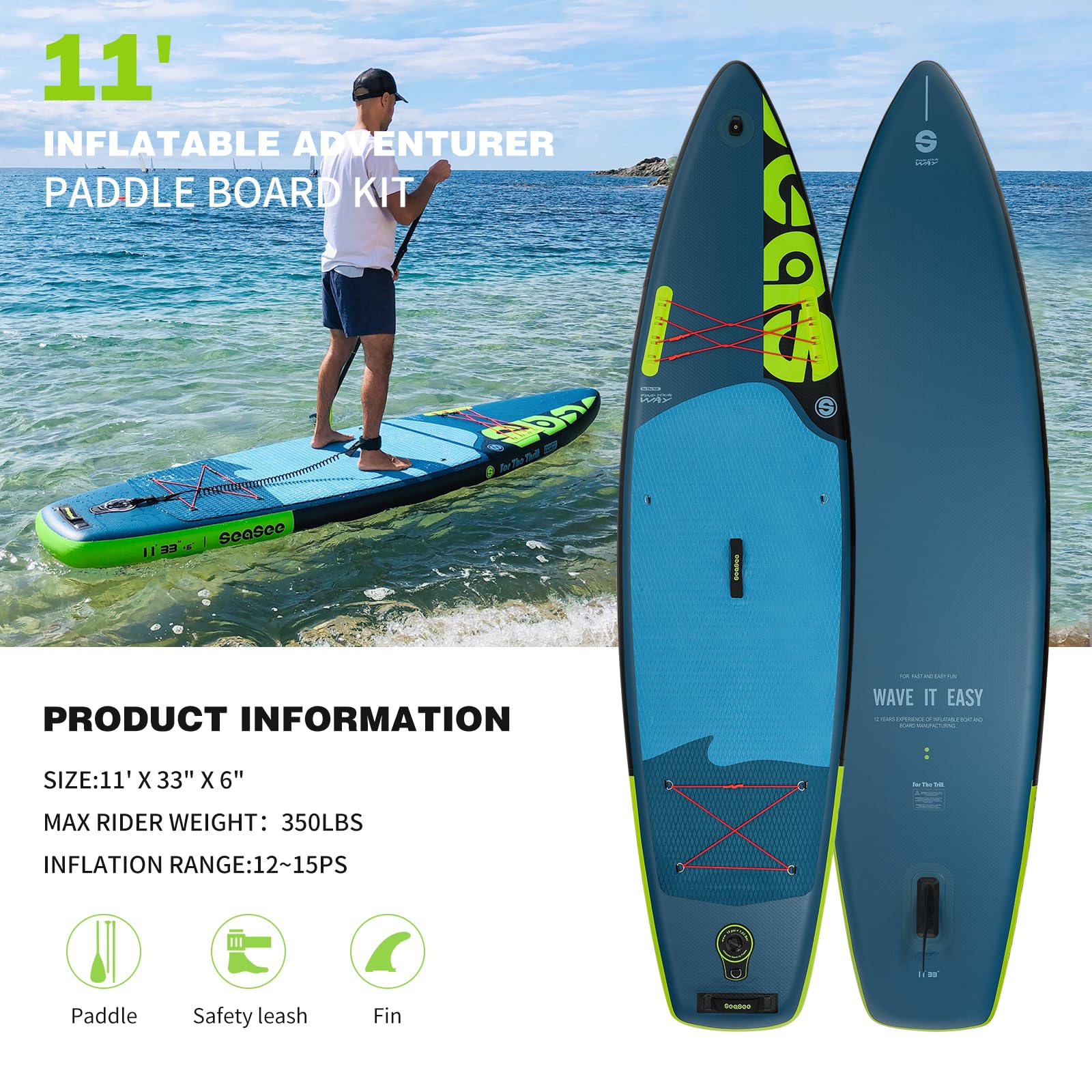 Seaseesup Inflatable Paddle Board Stand Up Paddleboards, 11 Paddle Boards For Adults With Sup Accessories, Double Action Pump, I