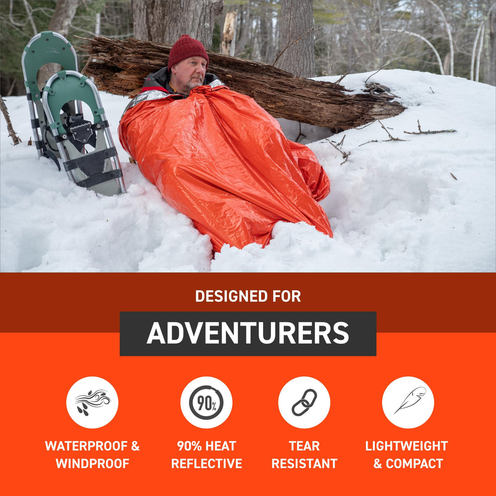 S.O.L. Survive Outdoors Longer Sol Emergency Bivvy Xl W/Rescue Whistle - Reflects Up To 90% Body Heat - Waterproof Emergency Bla