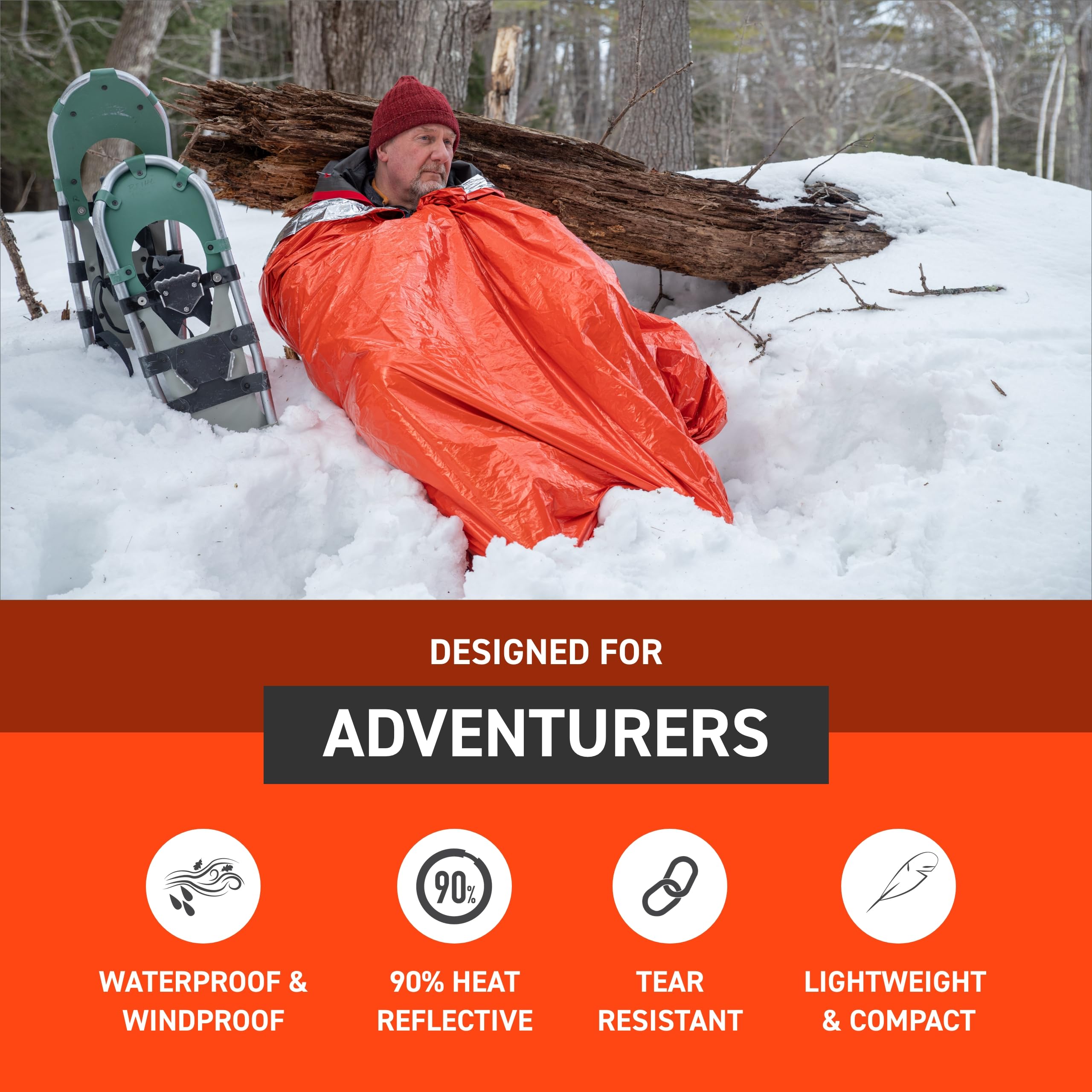 S.O.L. Survive Outdoors Longer Sol Emergency Bivvy Xl W/Rescue Whistle - Reflects Up To 90% Body Heat - Waterproof Emergency Bla