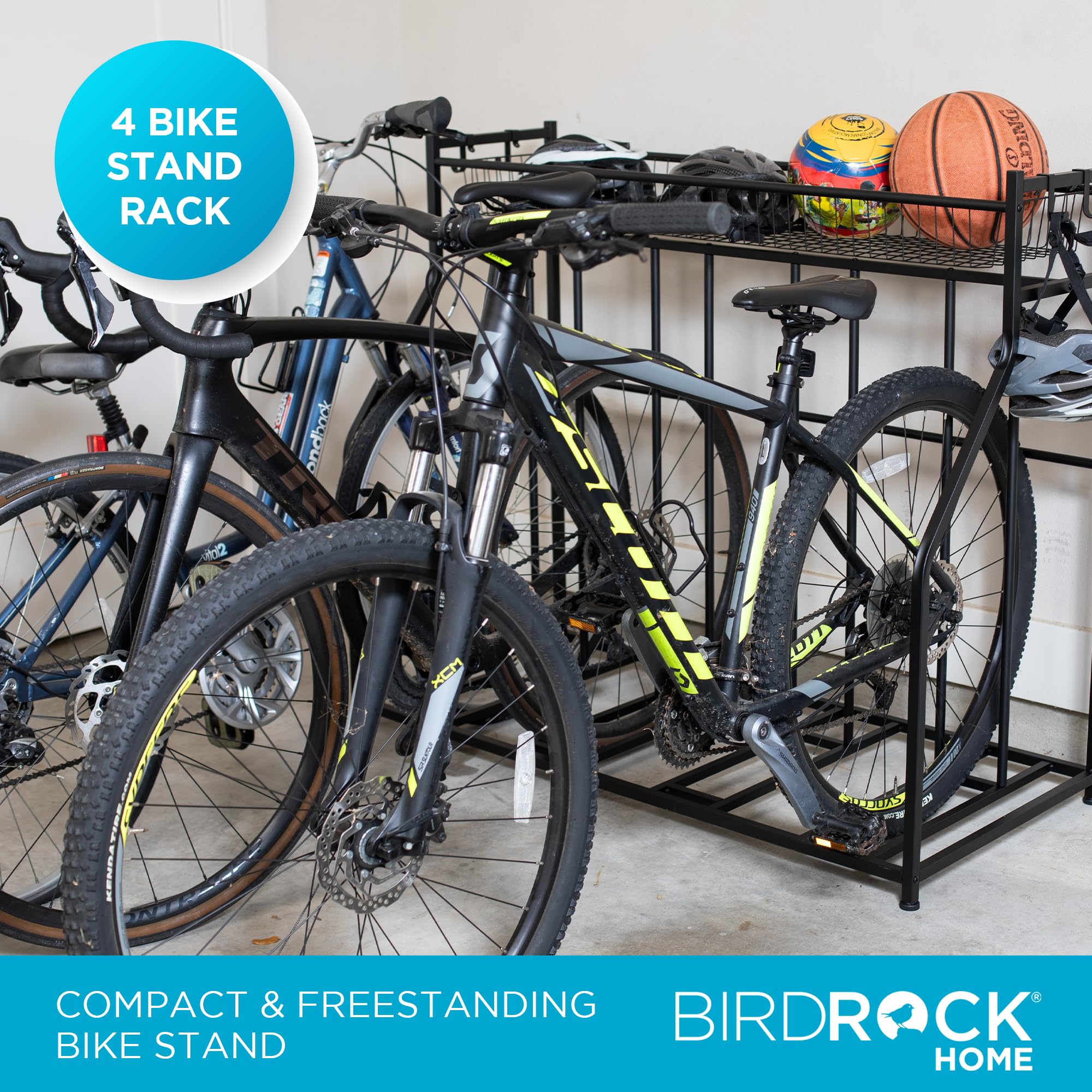 Birdrock Home Bike Rack Garage Storage Floor Stand - Freestanding Organizer For Outdoor Yard - Upright Wall Mount For Scooters,