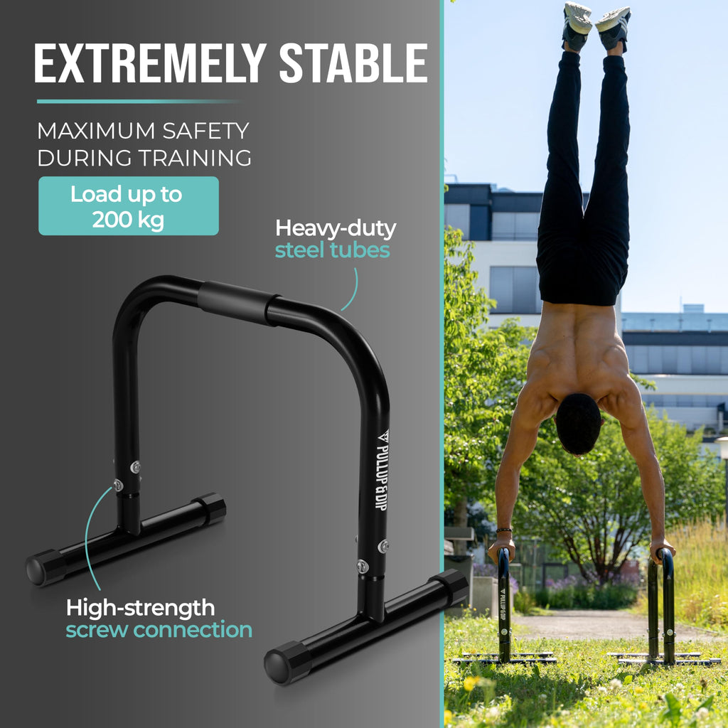 Pullup & Dip Fitness Parallettes, Medium Parallette Bars For Calisthenics & Gymnastics, Handstand Bars With Extra Wide Handle &