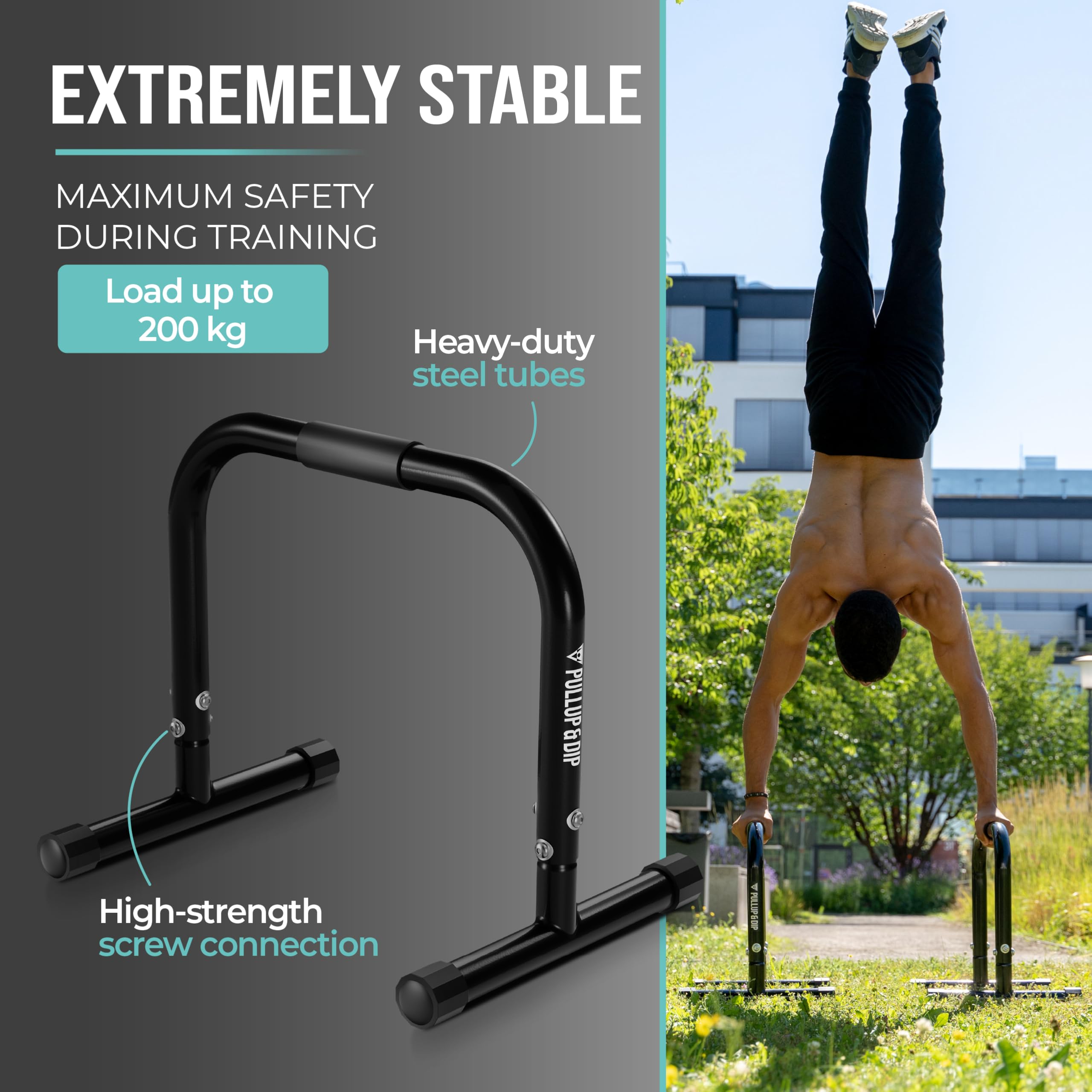 Pullup & Dip Fitness Parallettes, Medium Parallette Bars For Calisthenics & Gymnastics, Handstand Bars With Extra Wide Handle &