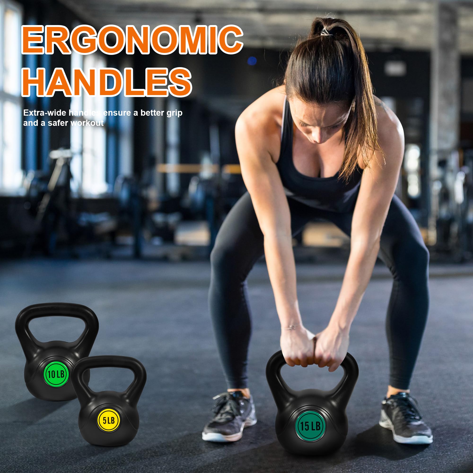Fitvids Kettlebell Sets 3 Piece Strength Training KettleBells Weight Set 5lb, 10lb, 15lb Kettle Bell