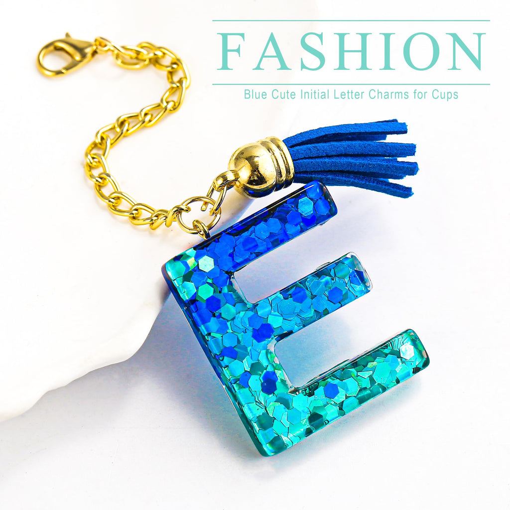 Letter Charm Accessories for Stanley Cup 1 PCS Cute Initial Keychain Handle Charm for Stanley Tumbler for Women Blue Letter E