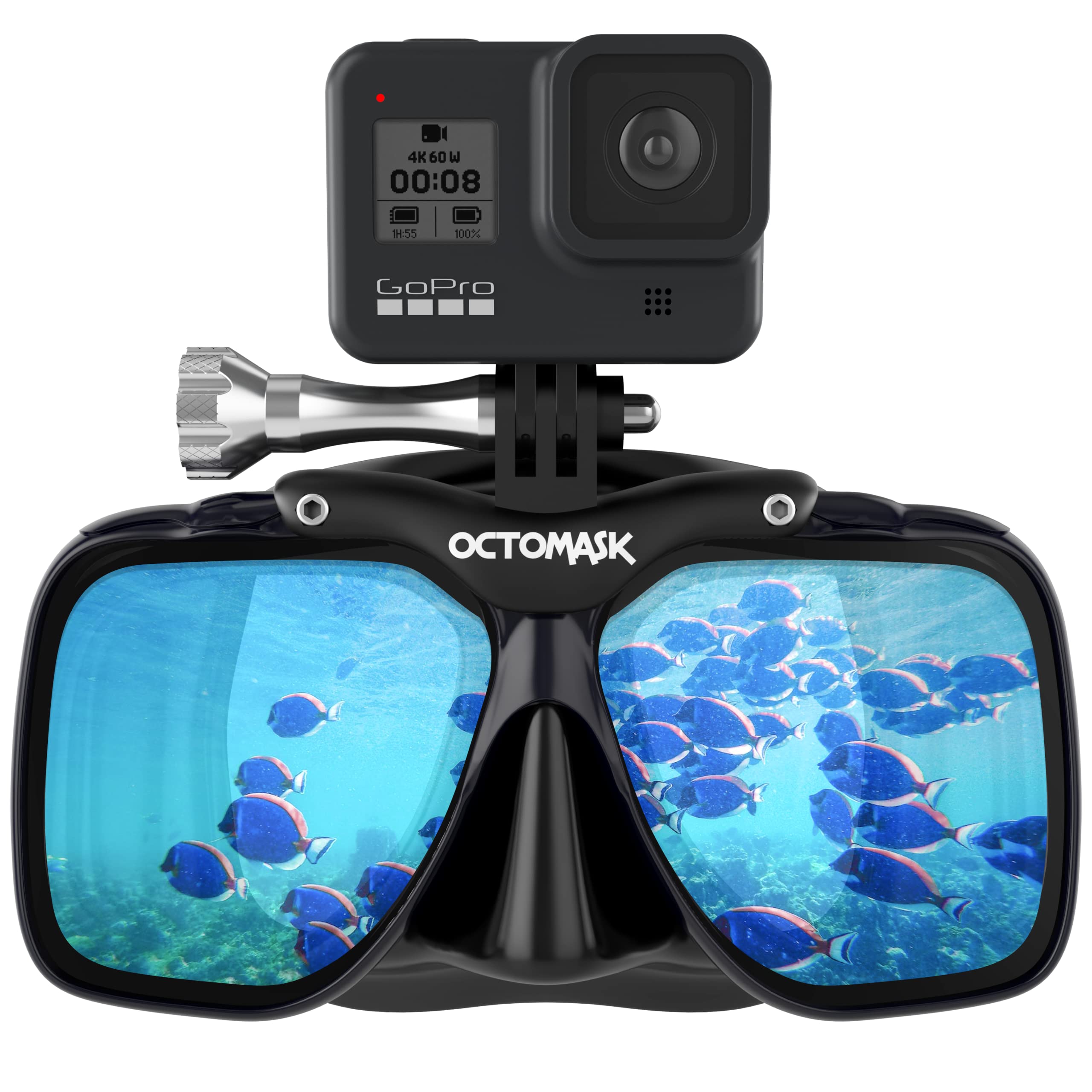 Octomask - Dive Mask W/Mount For All Gopro Hero Cameras For Scuba Diving, Snorkeling, Freediving (Black)