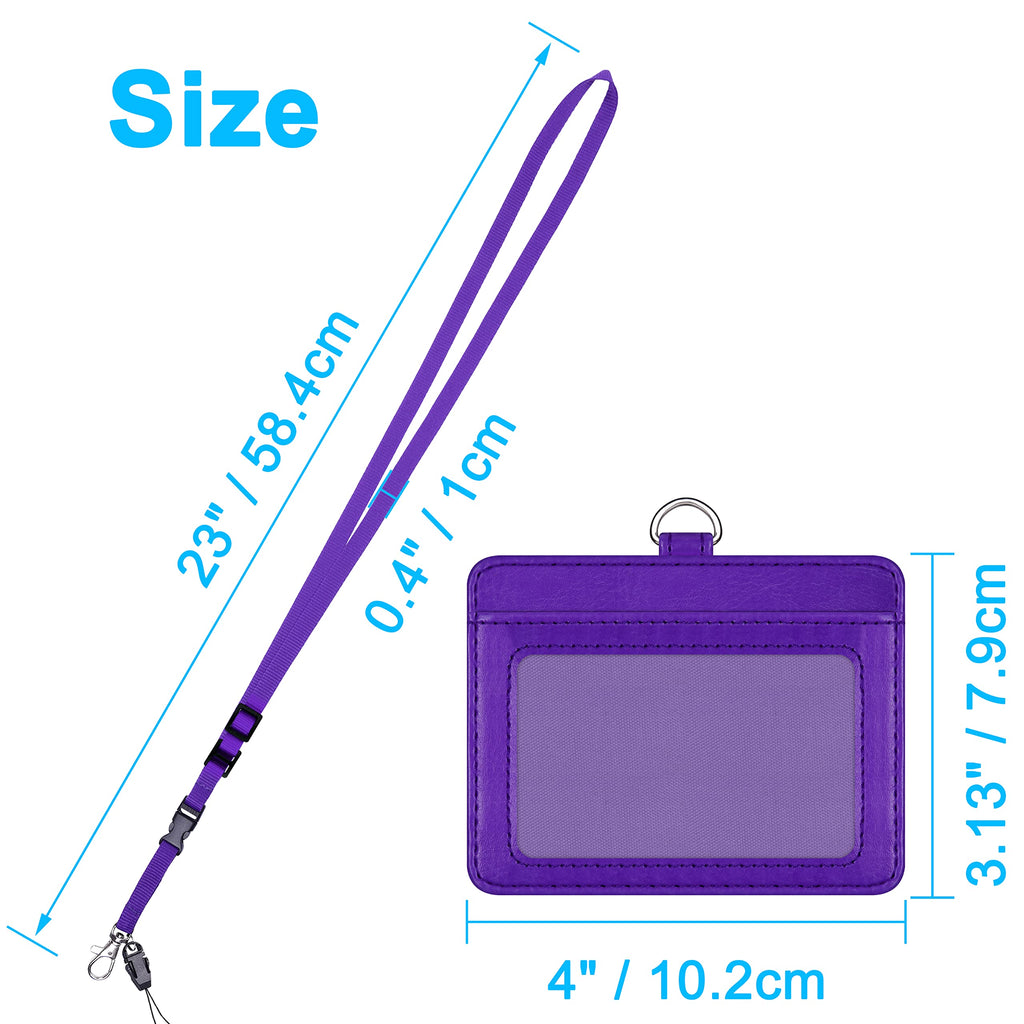 Wisdompro 2-Sided Pu Leather Id Badge Holder With 1 Id Window And 1 Card Slot And 1 Piece 23 Inch Adjustable Polyester Detachabl