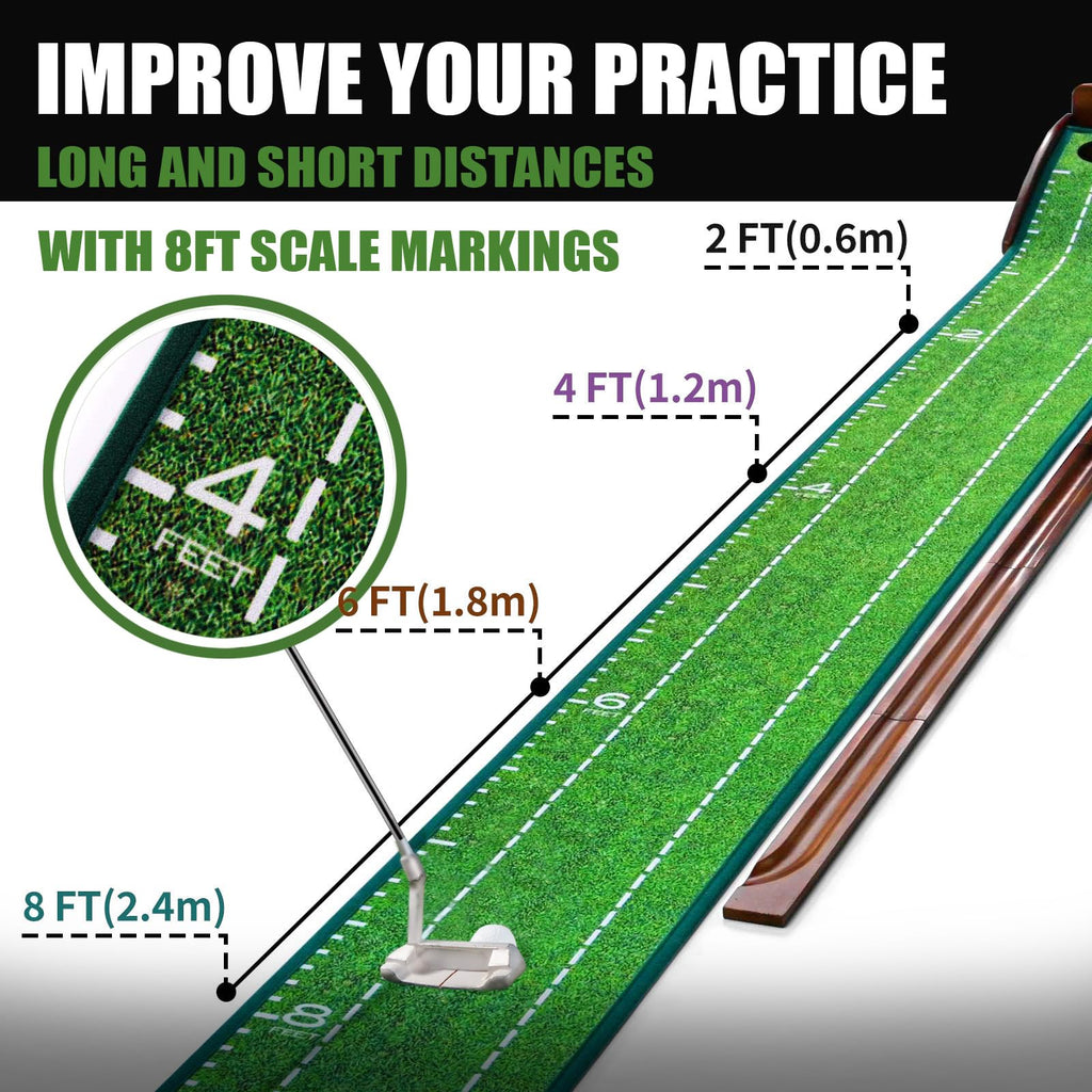Gimiyaa Golf Putting Mat Green Indoor And Outdoor With Auto Ball Return,Game Practice Golf Gifts For Home, Office, Backyard Indo