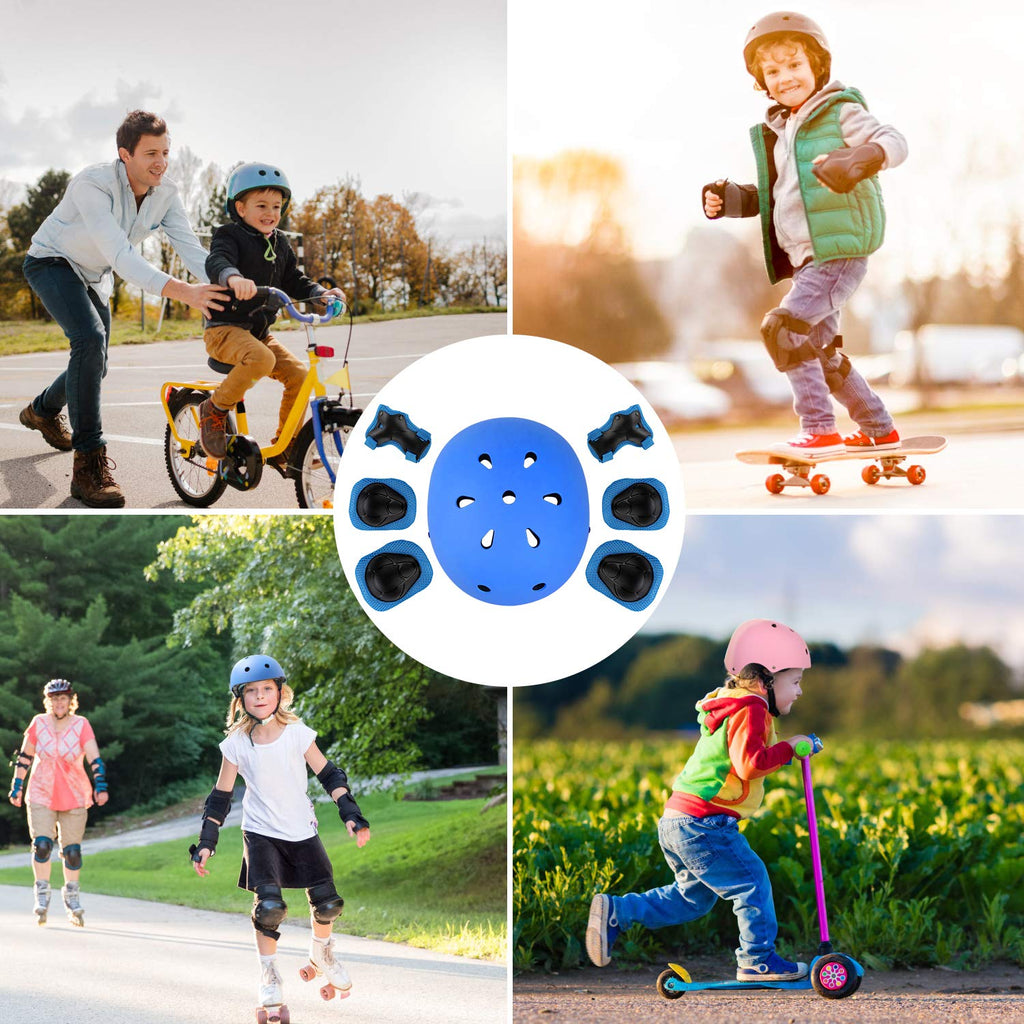 WayEee Kids Bike Helmet Set Skateboard Knee Pads, 7PCS Protective Gear Adjustable for Girls Boys 3-10 Age Elbow Pads Wrist Guard