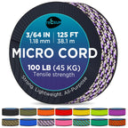 Teceum Micro Paracord - Purple Snake - 1.18 Mm X 125 Ft - Micro Utility Cord - Thin Braided Paracord Rope Nylon Polyester - Wind