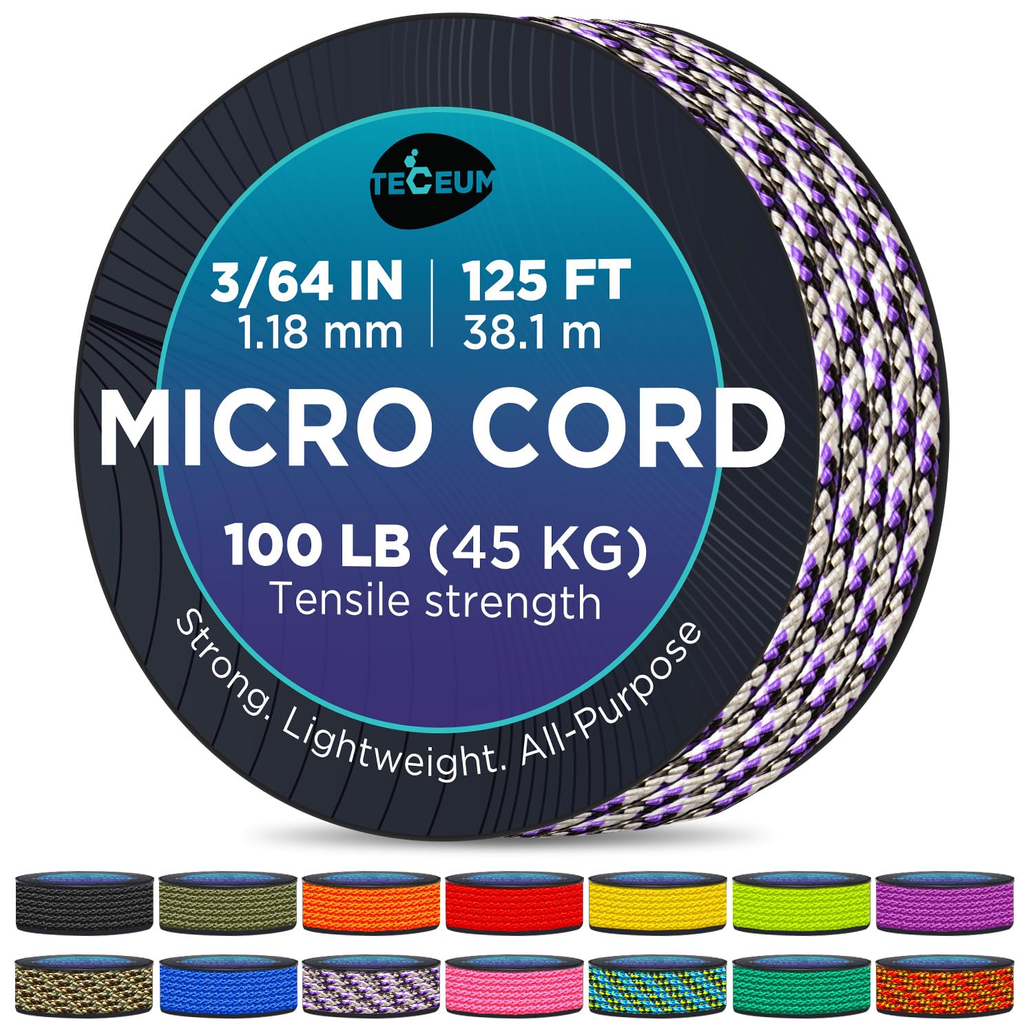 Teceum Micro Paracord - Purple Snake - 1.18 Mm X 125 Ft - Micro Utility Cord - Thin Braided Paracord Rope Nylon Polyester - Wind