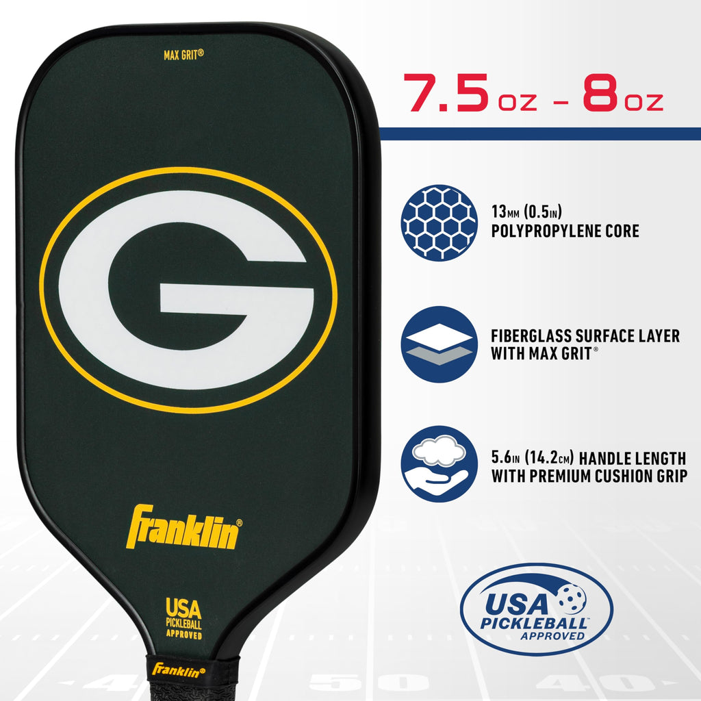 Franklin Sports Nfl Green Bay Packers Pickleball Paddle - Pickleball X - Polypropylene Core, Team Logo - Nfl Official Licensed P