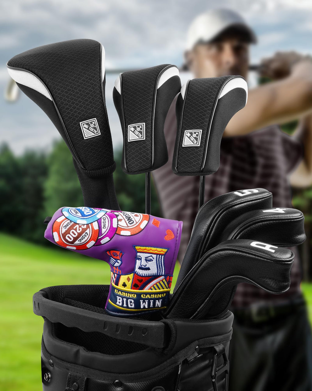 Big Teeth Golf Hybrid Head Covers Set Headcovers Utility Ut Club Protector Meshy With Interchangeable Number Tag (2 Pcs)